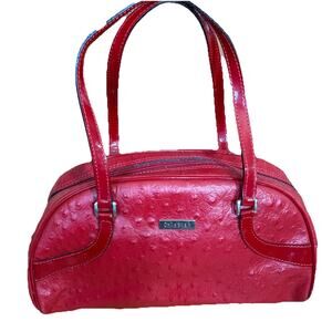 CRISTIAN Red Ostrich Italian Leather Handbag Vintage Classic Old Money Luxury